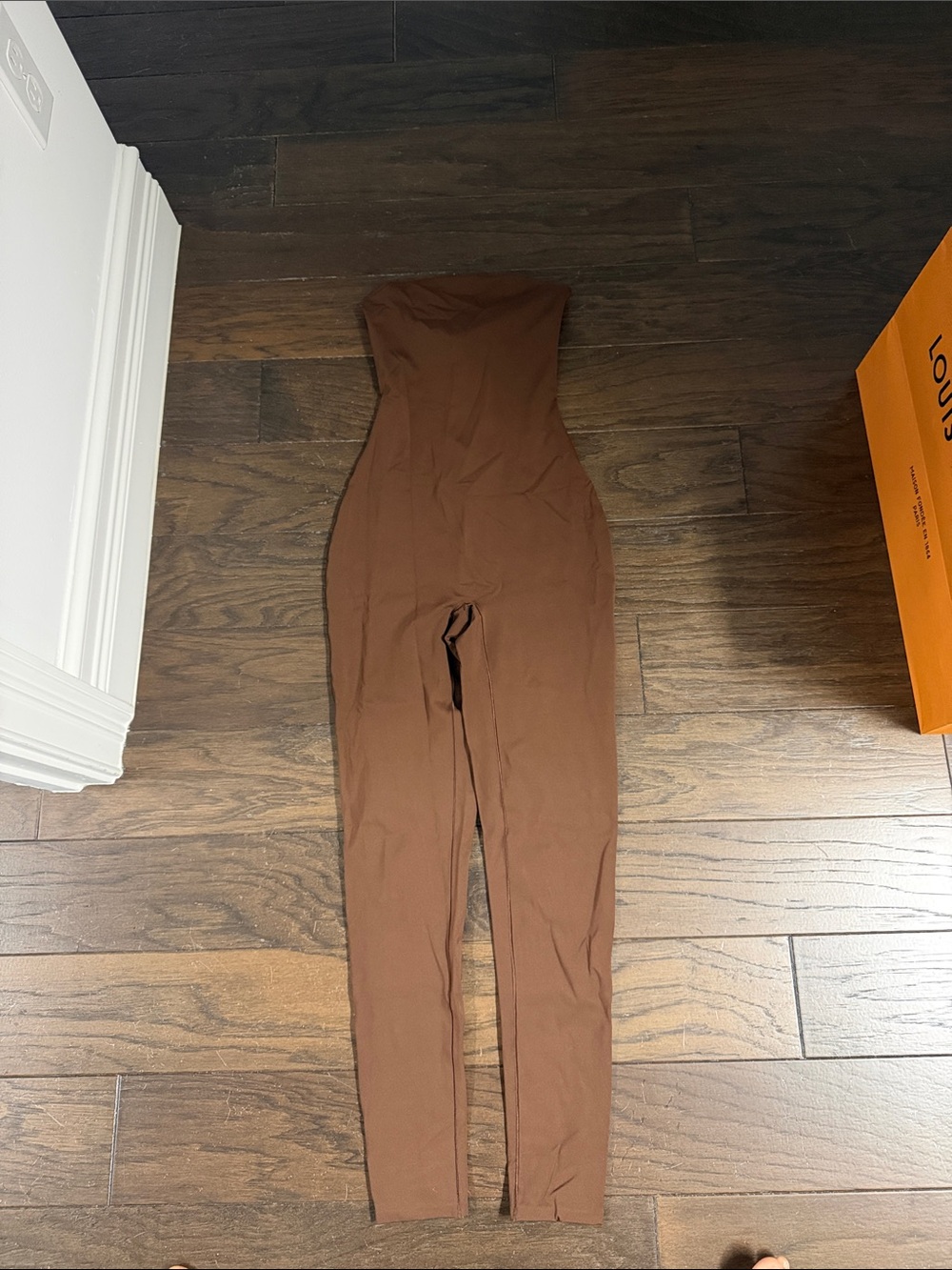 SKIMS Strapless High-Waist Jumpsuit in Brown